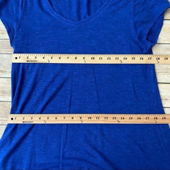 Eileen Fisher Blue V Neck Short Sleeve Hemp Cotton Swing Dress - Picture 5 of 9